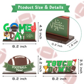 Haooryx 3Pcs Football Wood Table Decoration Centerpiece Signs, Football Time Game Day Touchdown Letter Sign Detachable Wooden Table Topper for Football Game Soccer Party Home Decorations Supplies