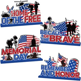 4Pcs Memorial Day Decorations Wooden Table Centerpiece Remember and Honor Memorial Day Table Decorations Patriotic Themed Tabletop Tiered Tray Decor for Veterans Day 4th of July Party Supplies