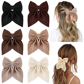 Officentra 6PCS Silky Satin Hair Bows for Women,Bow Hair Clips (Short Unisex Multicolor-6PCS)