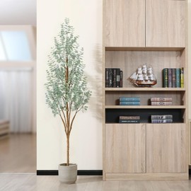 Artificial Eucalyptus Tree,7ft Tall Fake Silver Dollar Trees,Potted Faux Eucalyptus Plants with Natural Wood Trunk and Lifelike Leaves for Indoor Home Office Decor