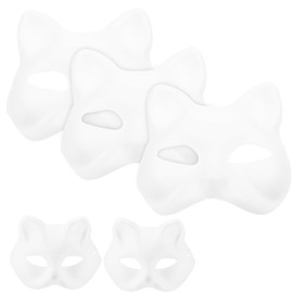 DECHOUS 5 Pcs Cat Mask Therian Masks White Fox Masks to Paint Blank Animal Dress Up Masks Diy Hand Painting Masks Half Face Mask for Masquerade Kids Cosplay Costume