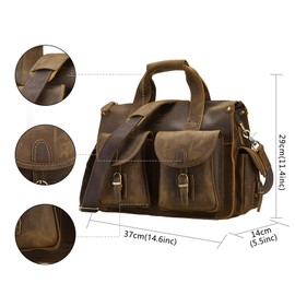 BRASS TACKS Leathercraft Men Genuine Leather Messenger Bag Laptop Briefcase Vintage Handbag Weekend Bag (Brown)