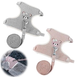 Adjustable Rabbit Lead, Pack of 2 Adjustable Lead for Rabbits, Breathable Vest Harness, Soft Rabbit Harness for Small Animals, Rabbits, Hamsters, Cats (Pink, Grey)