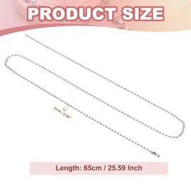PATIKIL Silver-tone Beaded Chain Necklace, Titanium Steel 2mm Bead Ball Chain Necklace Y2K Punk Necklace for Women and Men Jewelry Gift, 25.59 Inch Length