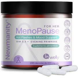 NEWMANITY MenoPause Suplemento Natural para Mujeres - 100 dias - con Onagra, Cohosh Negro, Batata Silvestre y Dim 3,3 – Apoyo al Equilibrio Hormonal y Bienestar Femenino durante la Menopausia