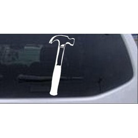 Builder Carpenter Contractor Hammer Business Car Window Wall Laptop Decal Sticker -- White 8in X 3.5in