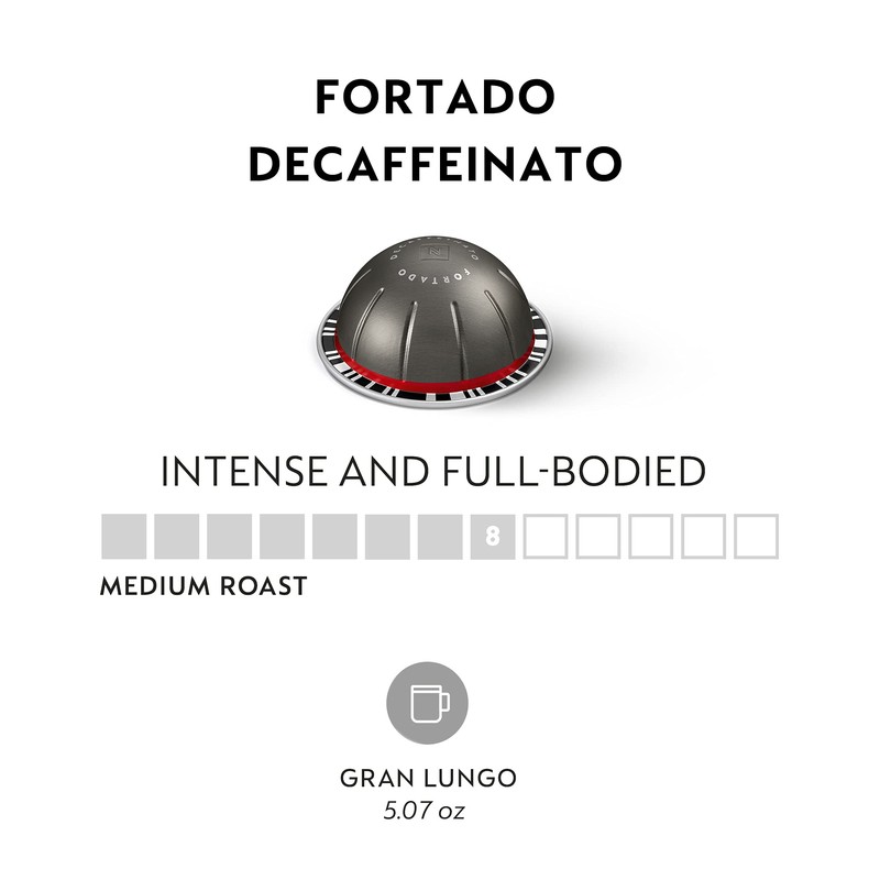 Nespresso Vertuo Fortado Decaffeinato, Gran Lungo, Unflavored, 30 Count