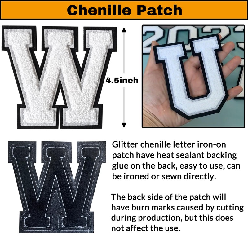 3Pcs Chenille Letter Patches Iron on Patches Varsity Letter Patches