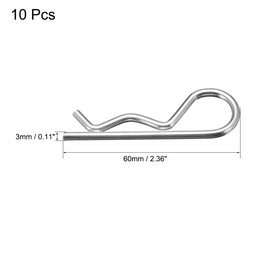sourcing map Clip Pins 3mm Wire Carbon Steel 60mm Length Trailer R Shaped Spring Cotter Tractor Mower Fastener Hardware Silver Tone 10pcs
