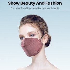 Hubbide 100Pcs Sandy Brown KF94 Masks, Individually Wrapped 3D Fish Type Masks for Adult, 4 Layer Protective Face Mask with Adjustable Nose Clip