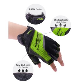HANDLANDY Fingerless Work Gloves Men Half Finger Work Glove Grip Shock Absorbing Breathable Uwrist TPR Anti-Collision Gloves (XL, fi-Green)