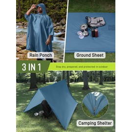 SaphiRose Extra Thick Hooded Rain Poncho Double Layer Waterproof Raincoat Jacket for Men Women Adults