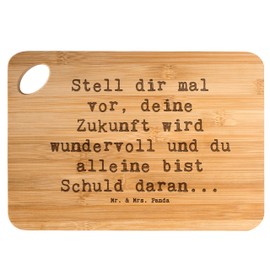 Mr. & Mrs. Panda Bambus - Schneidebrett Spruch Mutig zu Sich selbst Stehen - Geschenk, Selbstbestimmung, Holzbrettchen, Holzschneidebrett,