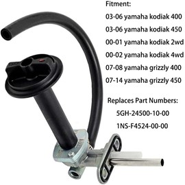 Earlyred Fuel Petcock Switch Valve with Lever Screw for Yamaha Kodiak Grizzly 400 450 YFM400FA YFM450FA YFM400 YFM450 2WD 4WD Fuel Tank Shutoff Valve Lines Parts 5GH-24500-10-00 ‎1NS-F4524-00-00