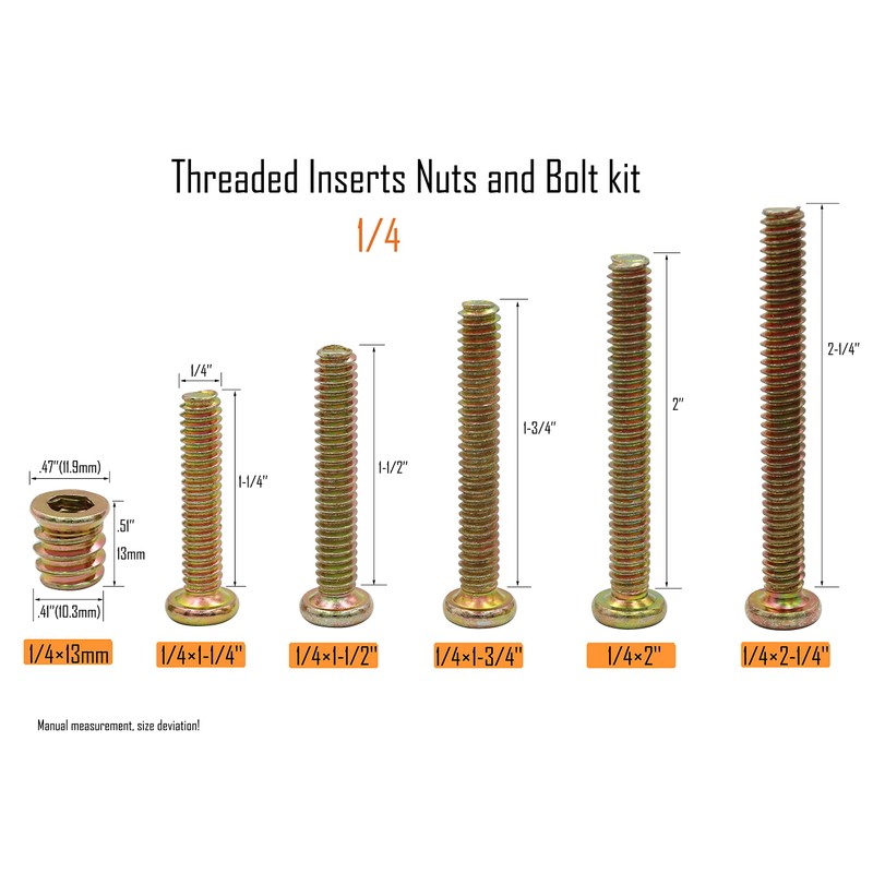 LBY 35 Sets Threaded Insert Nuts and Bolt Assortment Kit,
