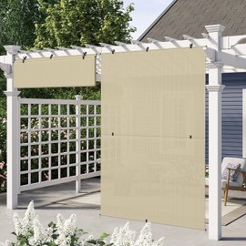 E&K Sunrise 8'W x 6'H Foldable Sun Shade Curtain Cordless Shade Blind UV Block for Patio Backyard Gazebo Deck Pergola Porch (Beige)