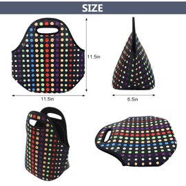 LOVAC Neoprene Lunch Bag, Thick Insulated Lunch Bag - Durable & Waterproof Lunch Tote With Zipper For Outdoor Travel Work School (Small Colorful Dot)