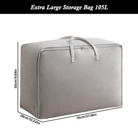 SEPSCO 2Pcs Large Storage Bag, 105L Underbed Clothes Storage Bags With Zips King Size Oxford Cloth Moving Bags Laundry Bags For Duvet Quilt Blankets Bedding Pillows Moisture Proof No-Smell (Grey)