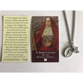 Irish Catholic Celtic Saint medal St Bridget of Ireland prayer holy card cross