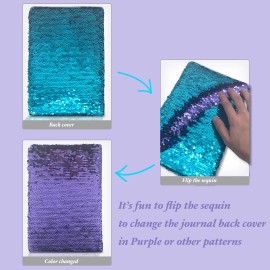 A5 Notebook Kids Journal Notebooks Sequins Diary Notebook Stationery for ChildrenPages: 80 Sheets, Color: Green+Purple