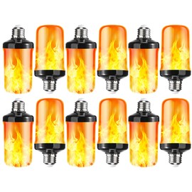 VIHOSE 12 Pcs Flickering Light Bulbs 4 Modes LED Flame Light Bulbs with Flickering E26 Base for Halloween Christmas Decorations Party Outdoor Indoor Home Decor(Yellow)