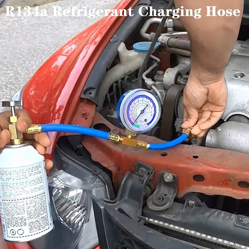 Refrigerator Freon Recharge Hose with Gauge Kit-A/C R134a R12 R22,Universal