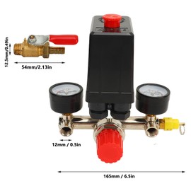 Pressure Switch Manifold Regulator Gauges Air Compressor Pressure Switch Control Valve 0 to 180PSI with 2 Gauge