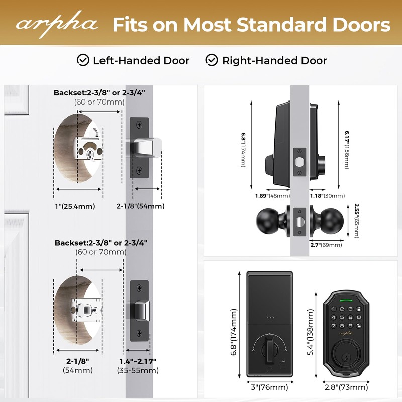 Keyless Entry Door Lock with 2 Door Knobs - App