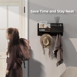 Luban Nese Key Holder Wall Mounted, Farmhouse Key Hanger Key Rack with Shelf for Entryway, Mail Organizer with Key Hook, Includes Free Picture Frame, Black