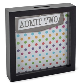 Admit Two Polka Dot 7 x 7 Black Wood Shadow Box Ticket Stub Holder