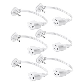 Flat Plug 1Ft Short Extension Cord, White 90-Degree Plug Low Profile Power Adapter, 3-Prong Indoor Grounded Small Extension Cord 16AWG 13A 1625W 6 Pack