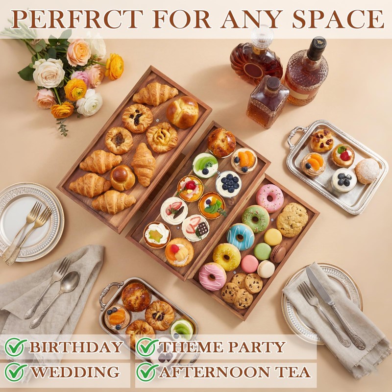 Sintuff 3 Tier Acacia Wood Cupcake Stand, Tiered Serving Tray,