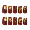Fall Press on Nails Square Medium Length Red Brown Fake