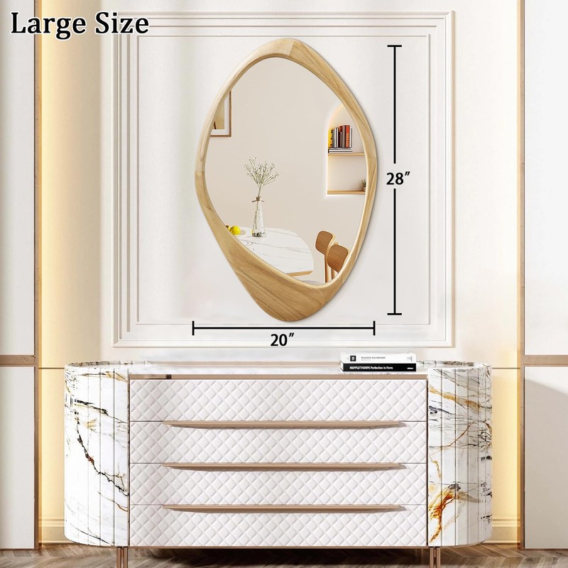 AAZZKANG Large Wall Mirror with Irregular Wood Framed 28"x20" Decorative