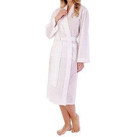 Slenderella Ladies Circular Dobby Dot Dressing Gown Lightweight Cotton Wrap Robe UK 20/22 (White)