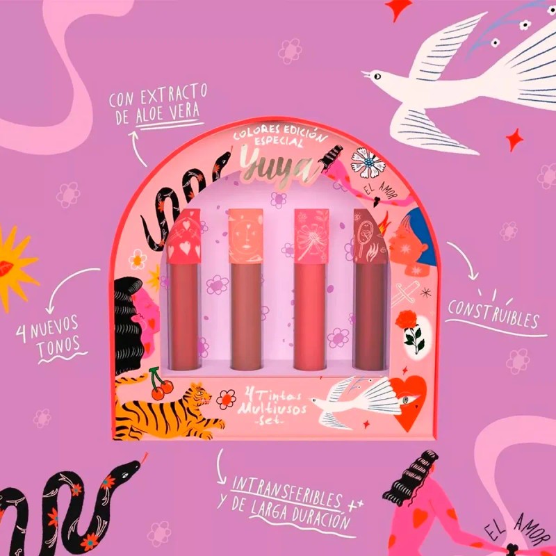 Tinta Labios Yuya Set 4 Tonos Líquido Acabado Mate Larga