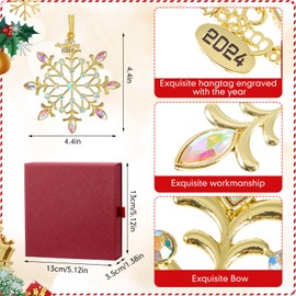 HyDren 6 Pcs Christmas Ornaments Gift 2024 with Boxes Christmas Tree Ornament Decoration Metal Crystal Hanging Charm for Holiday Xmas Winter Home Window Room Pendant Gift Keepsake(Snowflake,4.4 Inch)