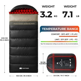 TANSTRIDER Cotton Flannel XXL Winter Sleeping Bags for Adults Big and Tall,Cold Weather 90x39 Inch Camping Sleep Bag,Waterproof Machine Washable 4 Season Outdoor Camping Gear,2-Way Zipper,7lb,30-40℉