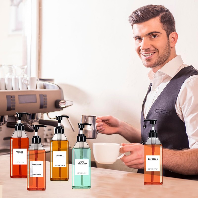Nuogo 6 Pcs Coffee Syrup Dispenser Bottles Set 750ml, 500ml,