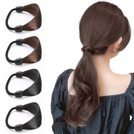 Hair Elastic Hair Elastic (4 Pieces) Wig Hair Ring, Hair Rope, Hair Elastic Scrunchy, High Elasticity, Simple Everyday Style, Korean Style, No Falling, Easy to Carry and No Burden, Black, Brown