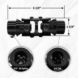 Ovabeyna 3/4" -36 Spline X 3/4" DD Black Double U Joint Steering Universal Joint DOUBLE U Joint Shaft,Total Length: 5-1/8"
