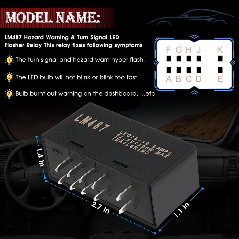 JWEELY LM487 Led Flasher Relay for Warning and Turn Signal