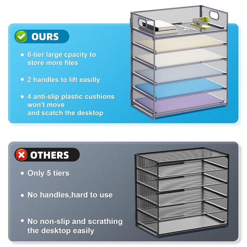 Marbrasse 6 Tier Paper Organizer Letter Tray - Mesh Desk
