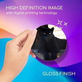 1 x Round Coaster - Black Panther Wild Big Cat Cork Backed MDF Glossy Tea Coffee Accessory #3113