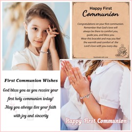 FYUKISS First Communion Gifts for Girls, First 1st Holy Communion Gifts for Girls Catholic Communion Jewelry Bracelets for Girls with Message Card