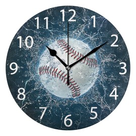 Baseball Round Wall Clock, Silent Non Ticking Oil Painting Decorative for Home Office School Clock Art