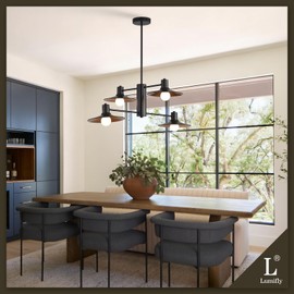 Lumifly Modern Chandelier Black and Gold Chandelier for Dining Room 32" Sputnik Light Fixture 4 Lights Mid-Century Pendant Light for Foyer Hanging Lighting Fixtures for Living Room Kitchen Bedroom