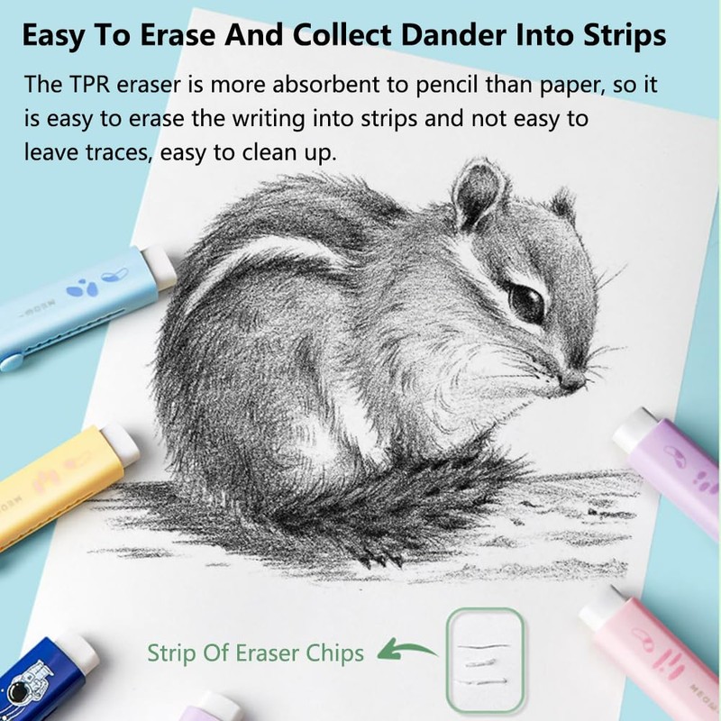 Cute Erasers, Sliding Retractable Pencil Eraser with 2 Refill Eraser,