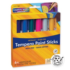 Creativity Street Glide-On Tempera Paint Sticks, 6 Assorted Metallic Colors, 5 Grams, 6 Count