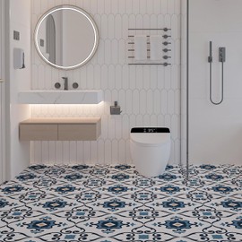WOWSTAR 30-Pack Peel and Stick Floor Tiles, 12 x 12in Vinyl Flooring Tiles, Self-Adhesive Waterproof Flooring Planks for Kitchen, Dining Room, Bedrooms, 30 Sq. Ft - Blue Flower Texture